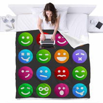 Flat Smiley Icons Blankets 64837141