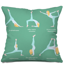 Flexible Blonde Woman Yoga Set Pillows 141221971