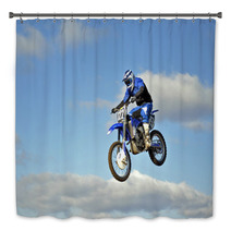 Flight Of Biker Motocross Against The Blue Sky And Clouds Bath Decor 46705772