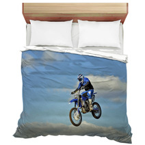 Flight Of Biker Motocross Against The Blue Sky And Clouds Bedding 46705772