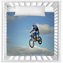 Flight Of Biker Motocross Against The Blue Sky And Clouds Nursery Decor 46705772