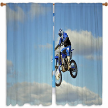 Flight Of Biker Motocross Against The Blue Sky And Clouds Window Curtains 46705772