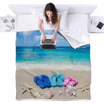 Flip Flops, Seashells And Starfishes Blankets 65984379