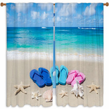 Flip Flops, Seashells And Starfishes Window Curtains 65984379