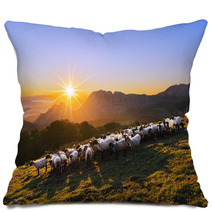 Flock Of Sheep In Saibi Mountain Pillows 89844093