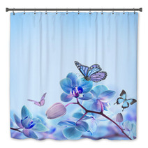 Floral Background Of Tropical Orchids And  Butterfly Bath Decor 62095244