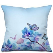 Floral Background Of Tropical Orchids And  Butterfly Pillows 62095244
