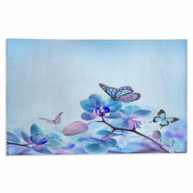 Floral Background Of Tropical Orchids And  Butterfly Rugs 62095244