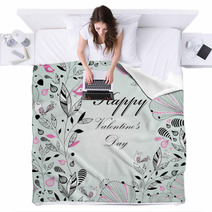 Floral Background With Birds To The Valentine's Day Blankets 49560876