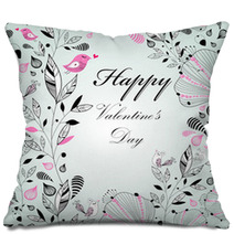 Floral Background With Birds To The Valentine's Day Pillows 49560876