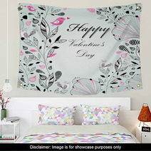 Floral Background With Birds To The Valentine's Day Wall Art 49560876