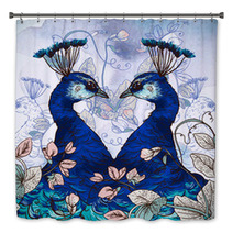 Floral Background With Peacock Bath Decor 61592003