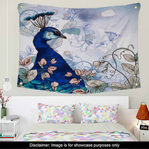 Floral Background With Peacock Wall Art 61591686