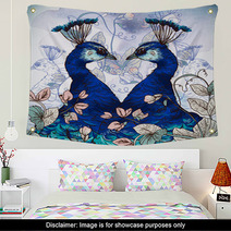 Floral Background With Peacock Wall Art 61592003