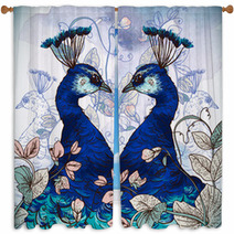 Floral Background With Peacock Window Curtains 61592003