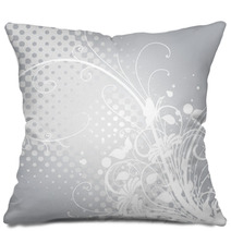 Floral Grise Argent Et Arabesques Blanches Pillows 12314339