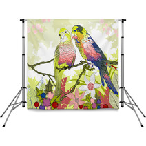 Floral Illustration Of A Pair Of Budgies Backdrops 58829443