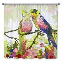 Floral Illustration Of A Pair Of Budgies Bath Decor 58829443