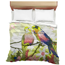 Floral Illustration Of A Pair Of Budgies Bedding 58829443