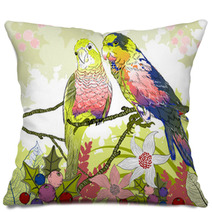 Floral Illustration Of A Pair Of Budgies Pillows 58829443