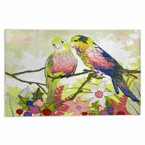 Floral Illustration Of A Pair Of Budgies Rugs 58829443