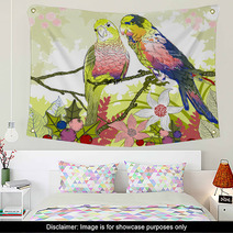 Floral Illustration Of A Pair Of Budgies Wall Art 58829443