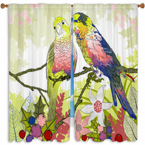 Floral Illustration Of A Pair Of Budgies Window Curtains 58829443