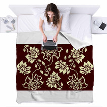 Floral Pattern On A Burgundy Background Blankets 55591910