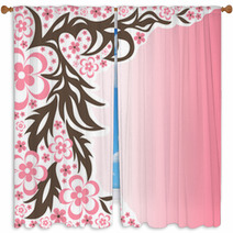 Floral Pink Background Window Curtains 66534213