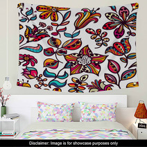 Floral  Seamless Pattern Of Flowers And Leaves Wall Art 59513547