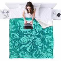 Floral Seamless Pattern, Turquoise Abstract Background Blankets 67176695