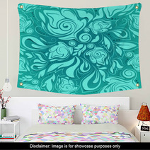 Floral Seamless Pattern, Turquoise Abstract Background Wall Art 67176695