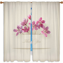 Floral Spring Vector 'Thank You' Pink Flowers Card Window Curtains 49330264