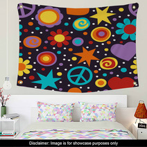 Flower Power Hippie Seamless Pattern Wall Art 51990437