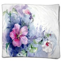 Flowers Botanical Illustration Watercolor Blankets 283476501