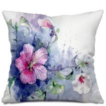 Flowers Botanical Illustration Watercolor Pillows 283476501