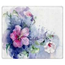 Flowers Botanical Illustration Watercolor Rugs 283476501