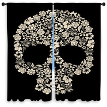 Flowers Ornated Human Skull Vector Window Curtains 16491294