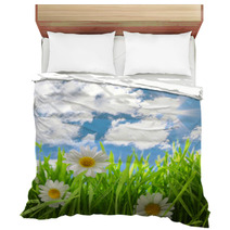 Flowers With Grassy Field On Blue Sky And Sunshine Bedding 64858379