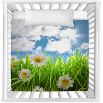 Flowers With Grassy Field On Blue Sky And Sunshine Nursery Decor 64858379