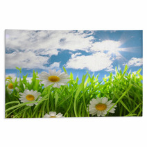 Flowers With Grassy Field On Blue Sky And Sunshine Rugs 64858379