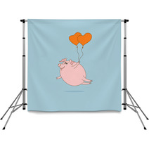 Flying Pig With Heart-shaped Balloons Backdrops 61082532