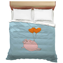 Flying Pig With Heart-shaped Balloons Bedding 61082532