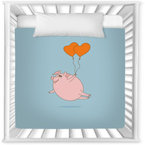 Flying Pig With Heart-shaped Balloons Nursery Decor 61082532