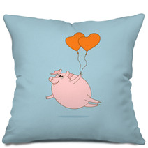 Flying Pig With Heart-shaped Balloons Pillows 61082532