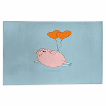 Flying Pig With Heart-shaped Balloons Rugs 61082532