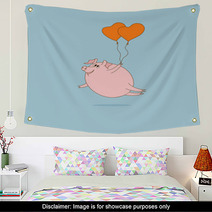 Flying Pig With Heart-shaped Balloons Wall Art 61082532