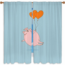 Flying Pig With Heart-shaped Balloons Window Curtains 61082532