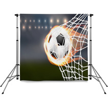 Flying Soccer Balloon With Flames In Goal Backdrops 109713838