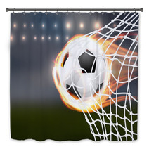 Flying Soccer Balloon With Flames In Goal Bath Decor 109713838